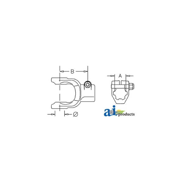 Implement Yoke, Splined 1 3/8" - 6 Spline w/ Clamp Bolt 4" x3" x6"